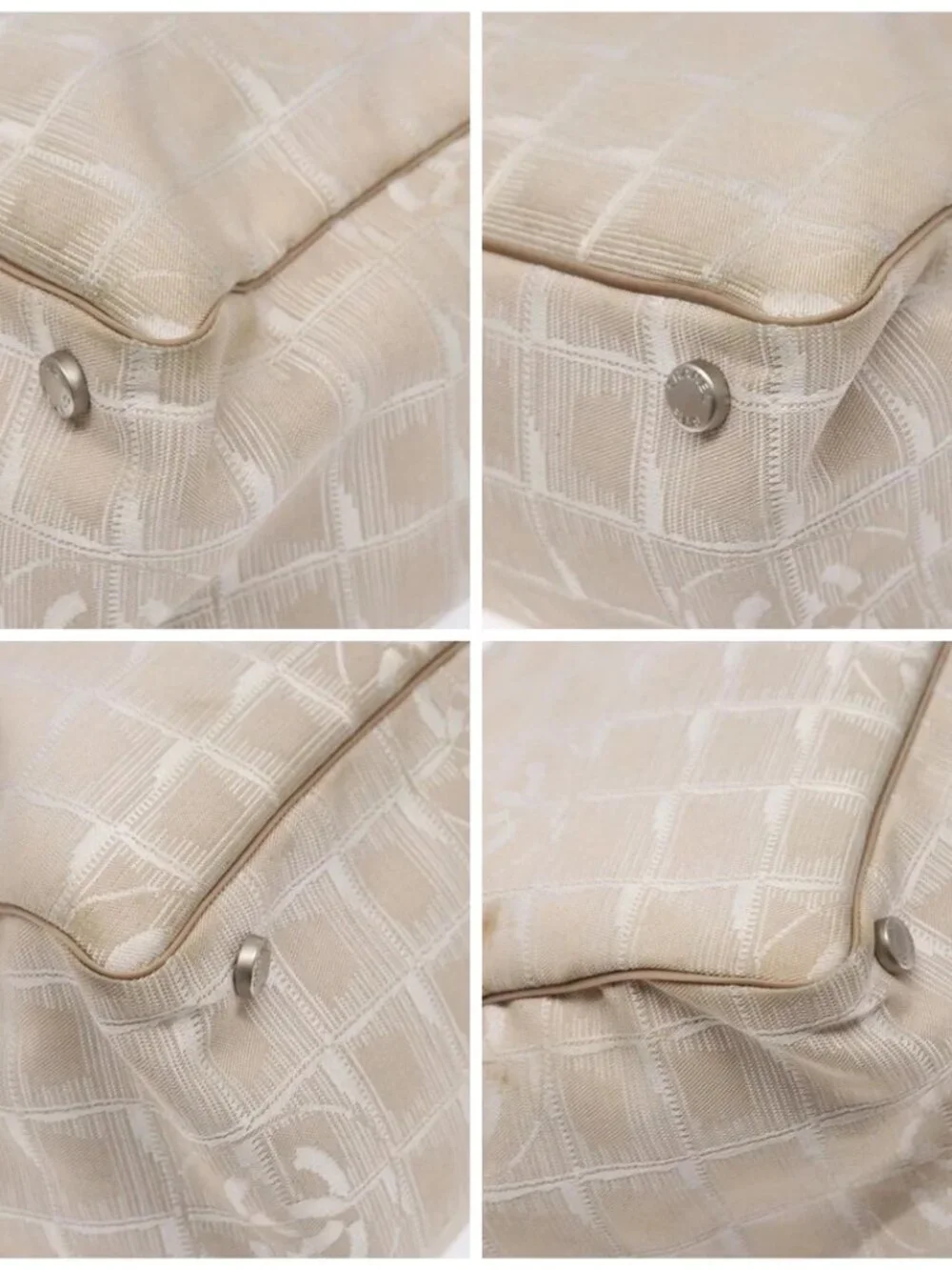 CHANEL New Travel line Hand Bag Beige Silver CC Auth 141486